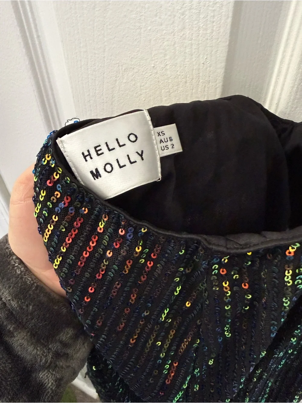 Hello Molly Iridescent Sequin Cutout Mini Dress - Black with Multicolor Sparkle
